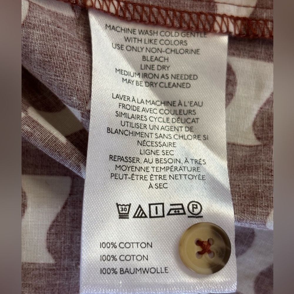 Anthropologie The Soren Long-Sleeve Shirt Dress Maeve size L Petite Orange Motif - Picture 8 of 9